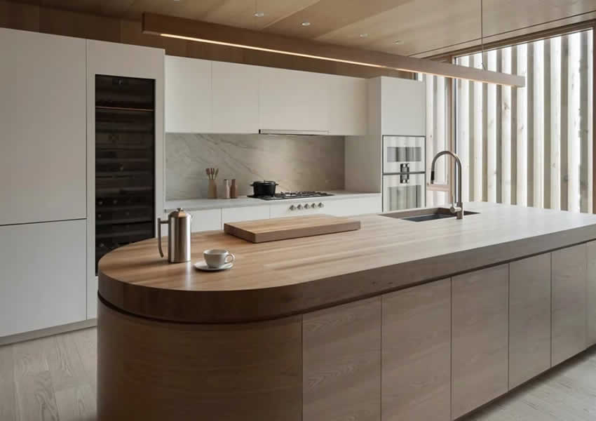 bespoke curved wooden kitchen